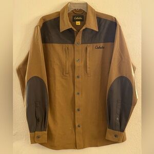 Men’s Cabela's Rich Rust Brown and Black Patchwork Long Sleeve Shirt, Sz. Med